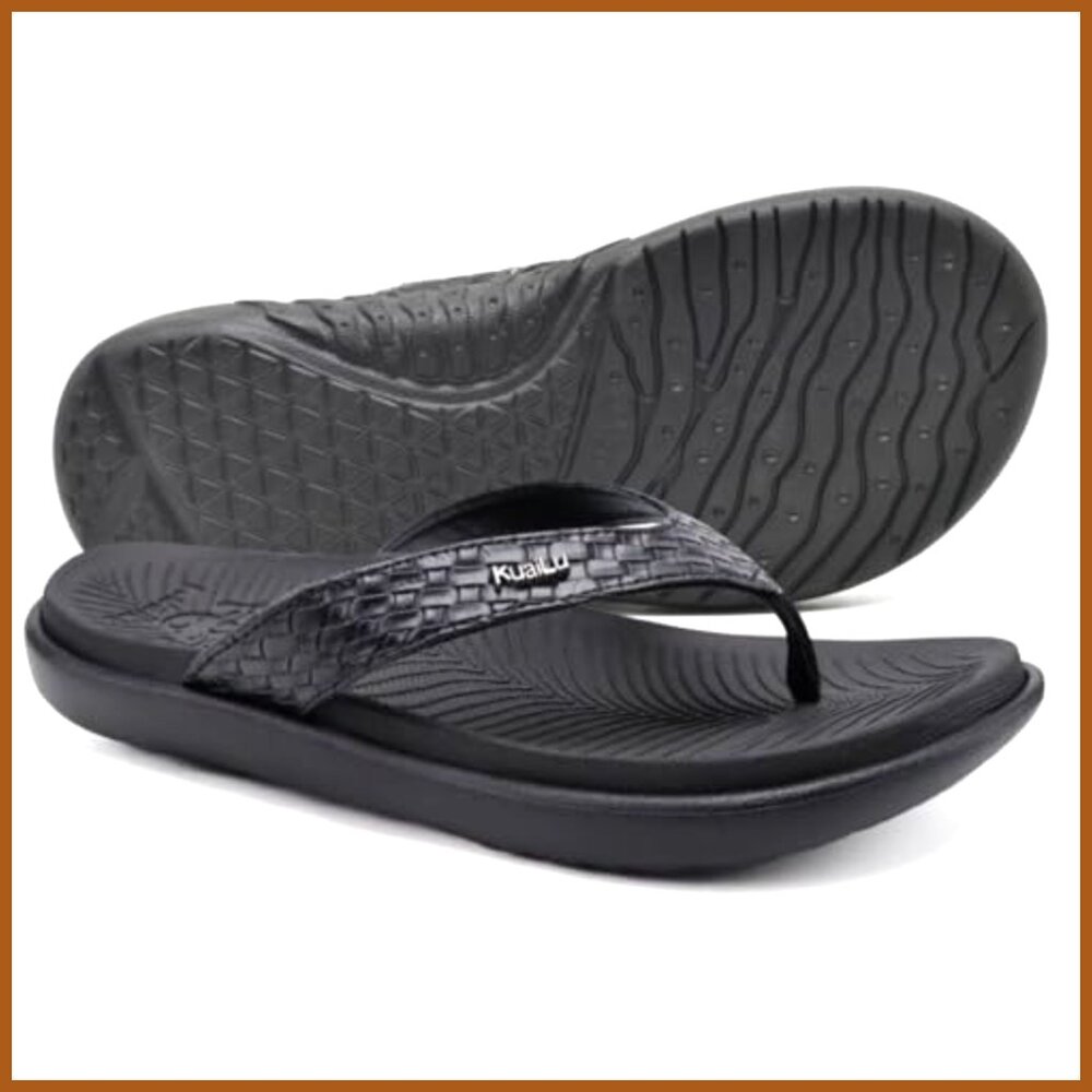 Leather Strap Flip Flops With Arch Support For Plantar Fasciitis - Picture 3 of 7